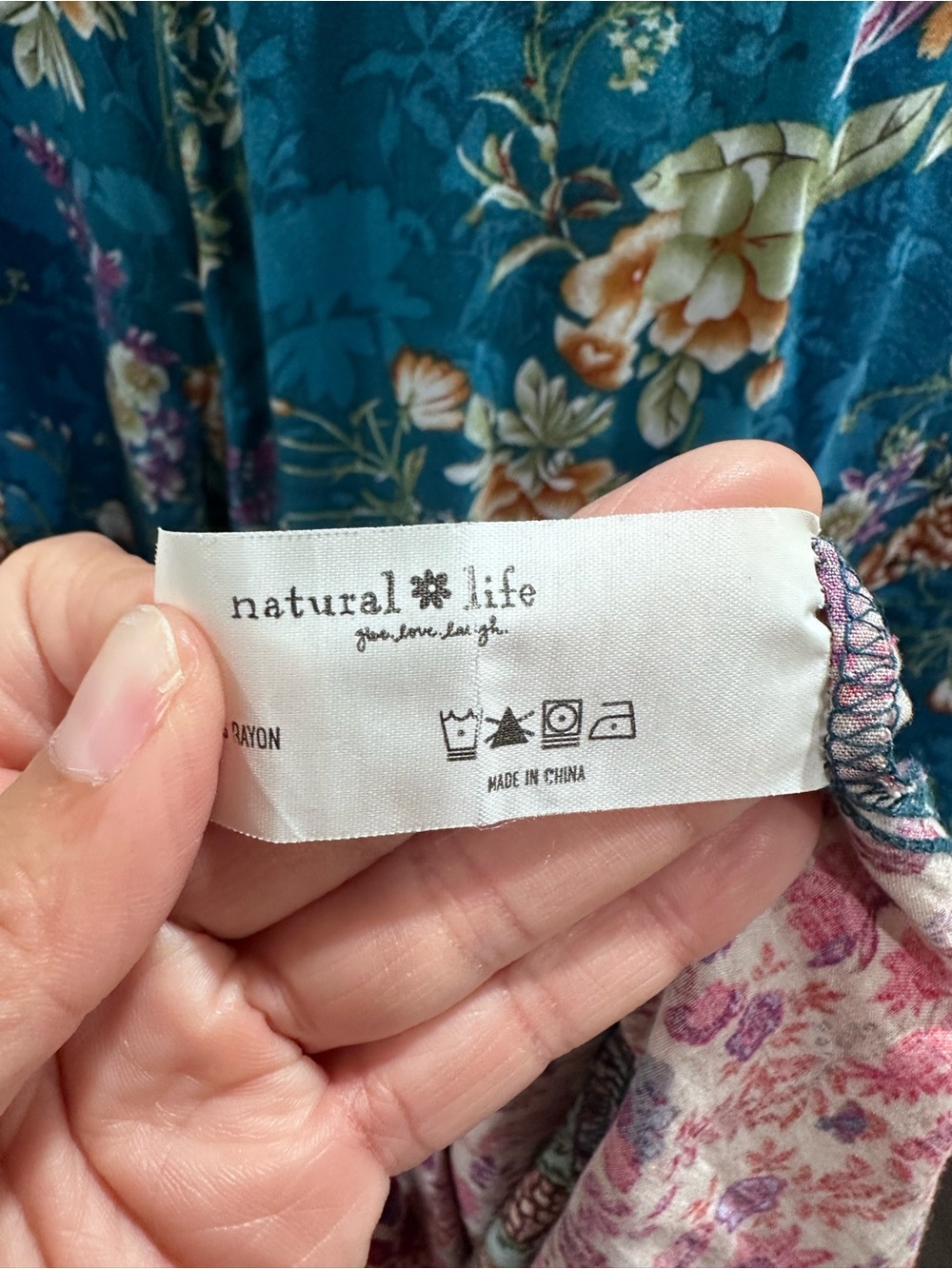 Natural Life Rebecca Midi Dress Blue Patchwork Floral Collared Boho Cottagecore - Picture 6 of 6